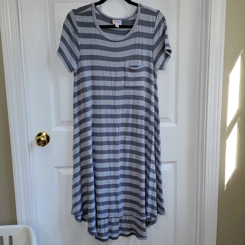 Women's LLR Carly High Low Swing Dress XS gray stripes
